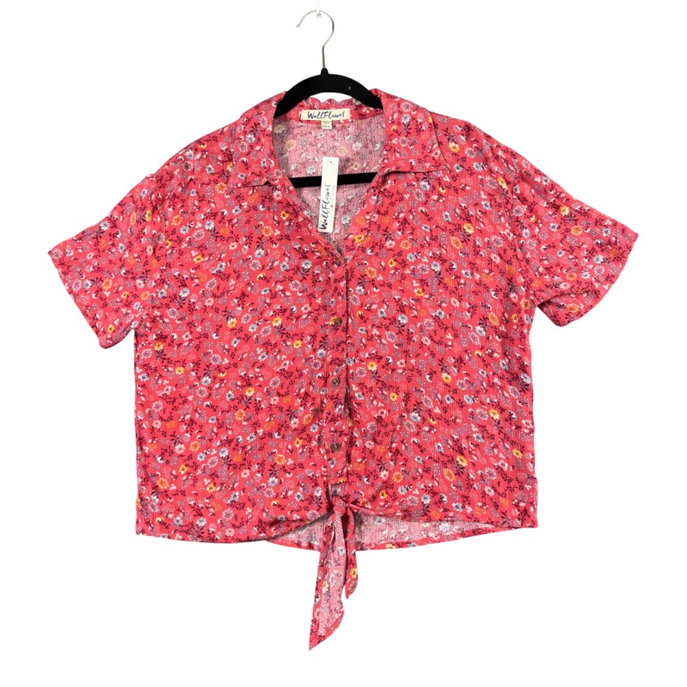 NWT WallFlower Floral Tie Front Y2K Boho Coquette Crop Button Up Top Women's XL